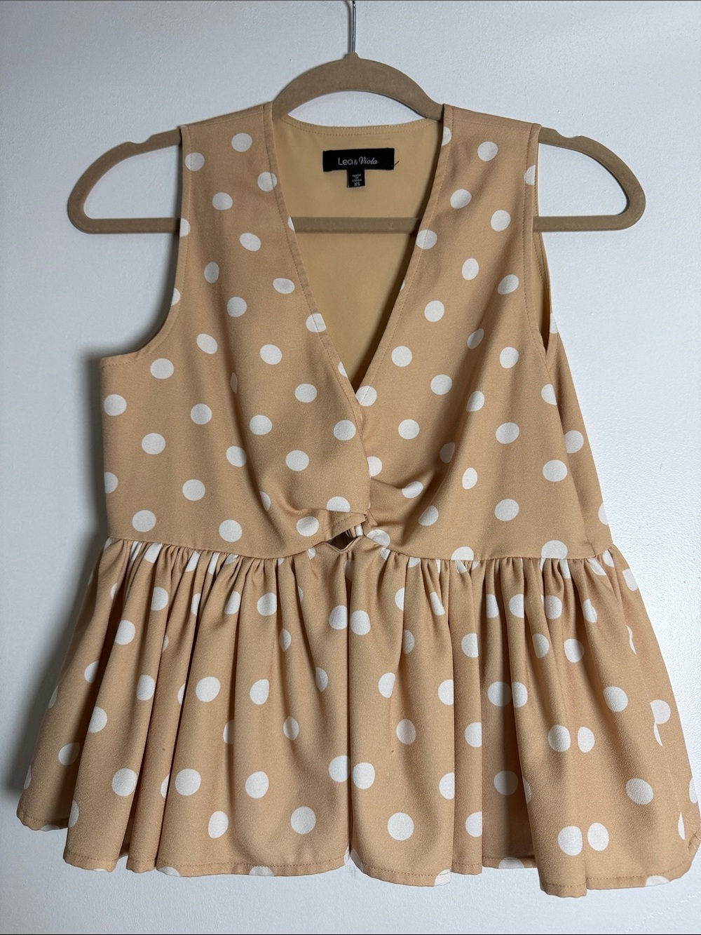 Lea & Viola Beige Polka Dot Peplum Tank